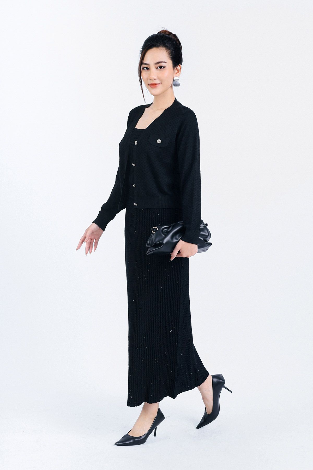 FOL416 - Áo len Cardigan thời trang cao cấp dáng suông co giãn thân áo phối khuy đá trang trí - PANTIO