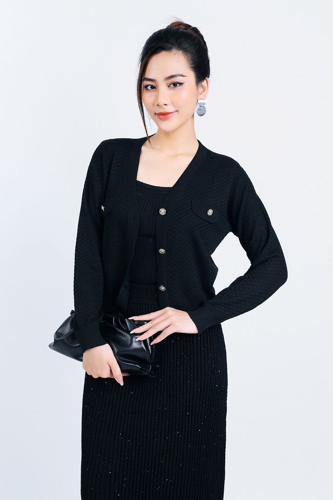 FOL416 - Áo len Cardigan thời trang cao cấp dáng suông co giãn thân áo phối khuy đá trang trí - PANTIO