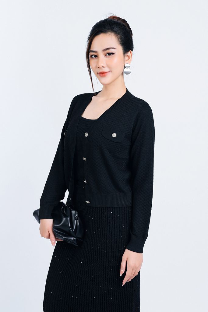FOL416 - Áo len Cardigan thời trang cao cấp dáng suông co giãn thân áo phối khuy đá trang trí - PANTIO