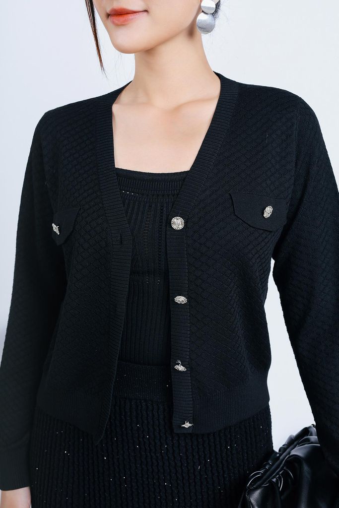 FOL416 - Áo len Cardigan thời trang cao cấp dáng suông co giãn thân áo phối khuy đá trang trí - PANTIO
