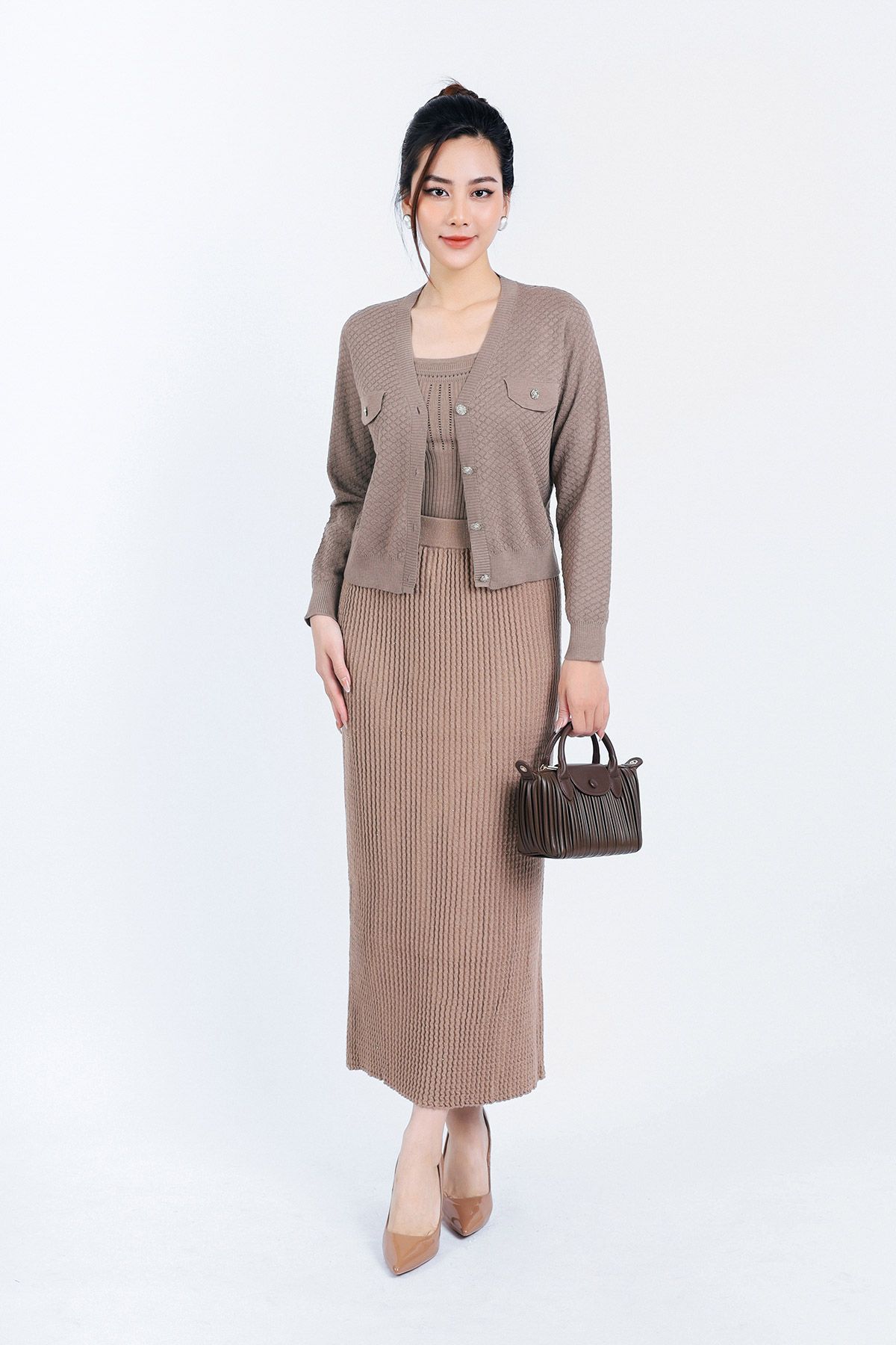 FOL416 - Áo len Cardigan thời trang cao cấp dáng suông co giãn thân áo phối khuy đá trang trí - PANTIO