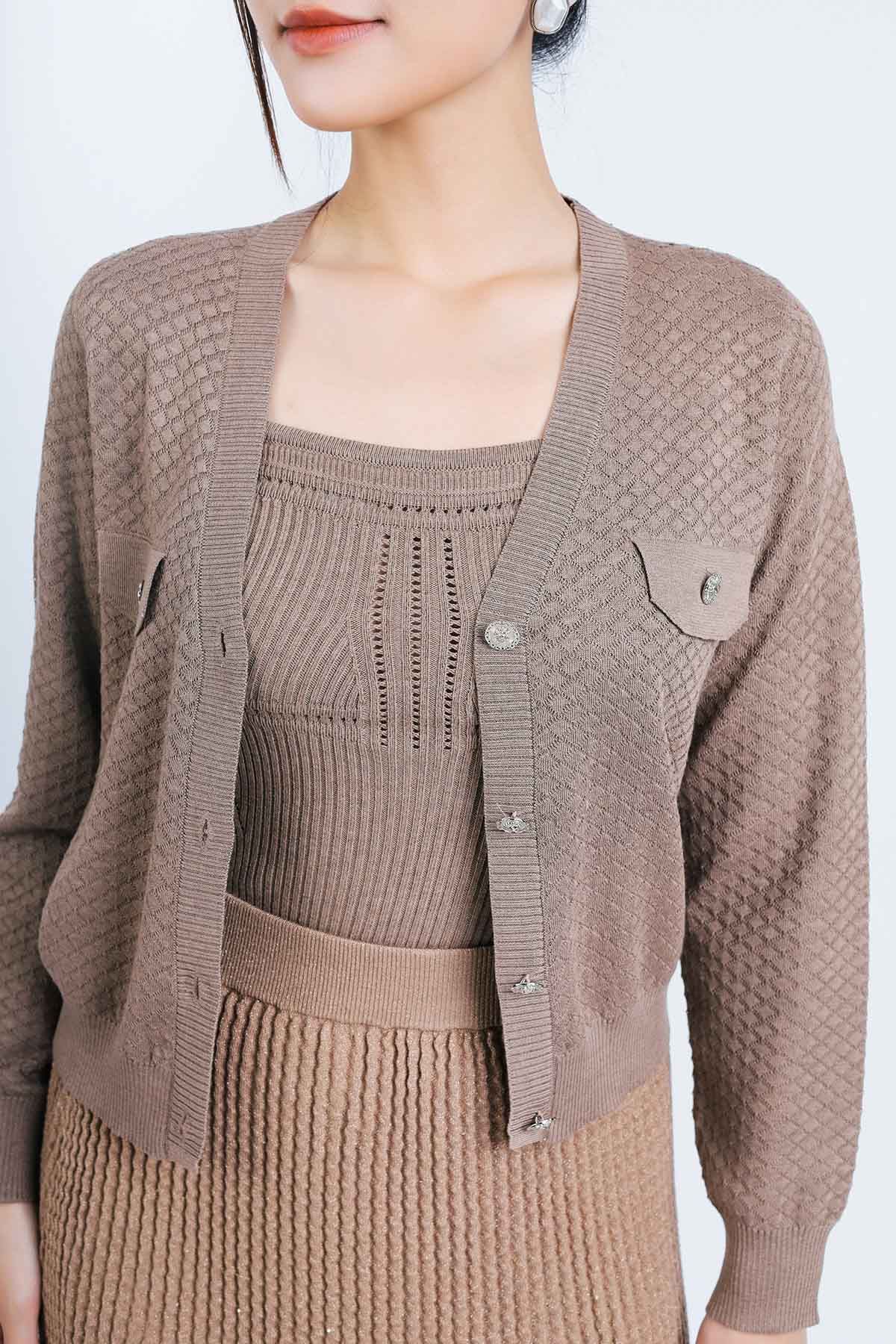 FOL416 - Áo len Cardigan thời trang cao cấp dáng suông co giãn thân áo phối khuy đá trang trí - PANTIO