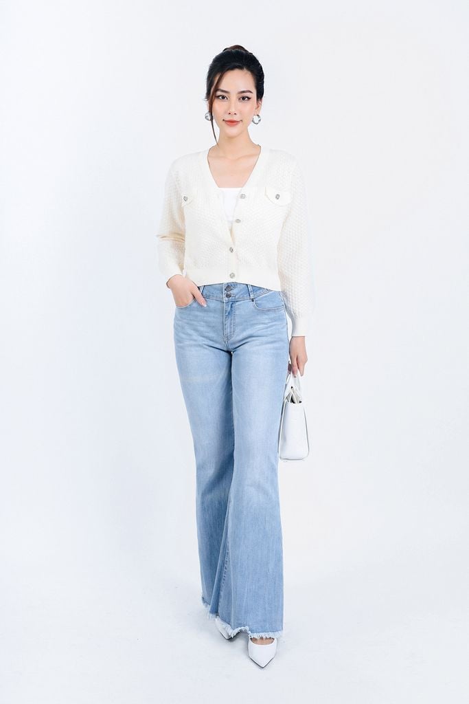 FOL416 - Áo len Cardigan thời trang cao cấp dáng suông co giãn thân áo phối khuy đá trang trí - PANTIO