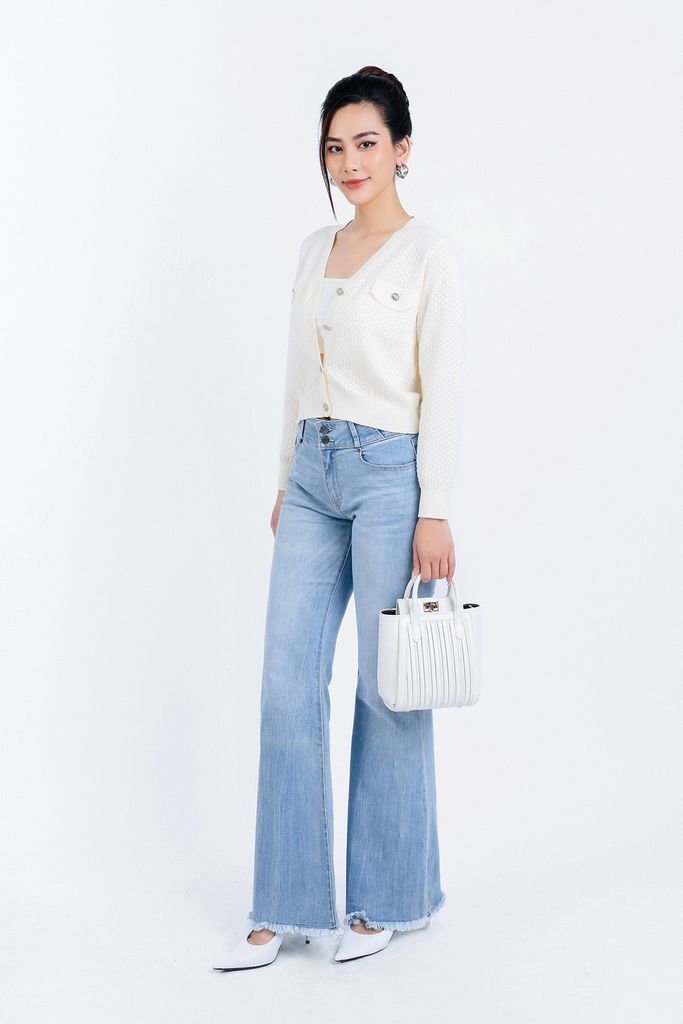FOL416 - Áo len Cardigan thời trang cao cấp dáng suông co giãn thân áo phối khuy đá trang trí - PANTIO