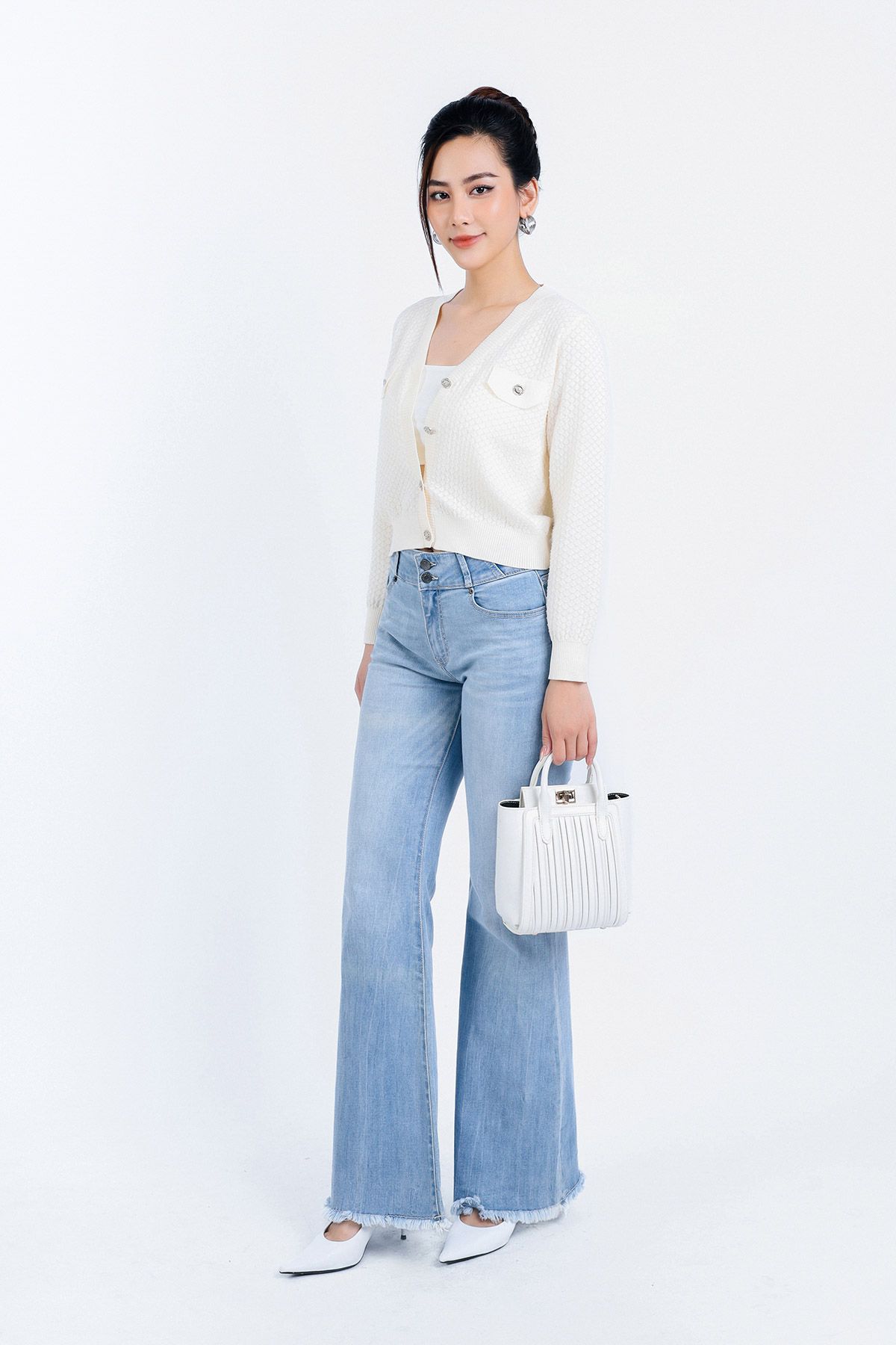 FOL416 - Áo len Cardigan thời trang cao cấp dáng suông co giãn thân áo phối khuy đá trang trí - PANTIO