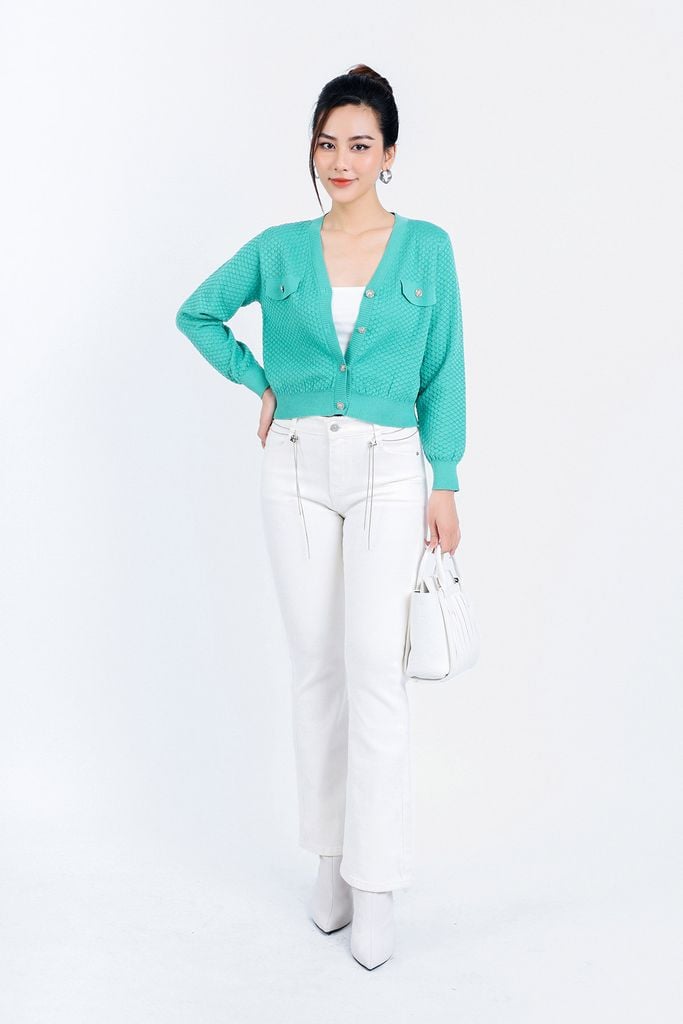 FOL416 - Áo len Cardigan thời trang cao cấp dáng suông co giãn thân áo phối khuy đá trang trí - PANTIO