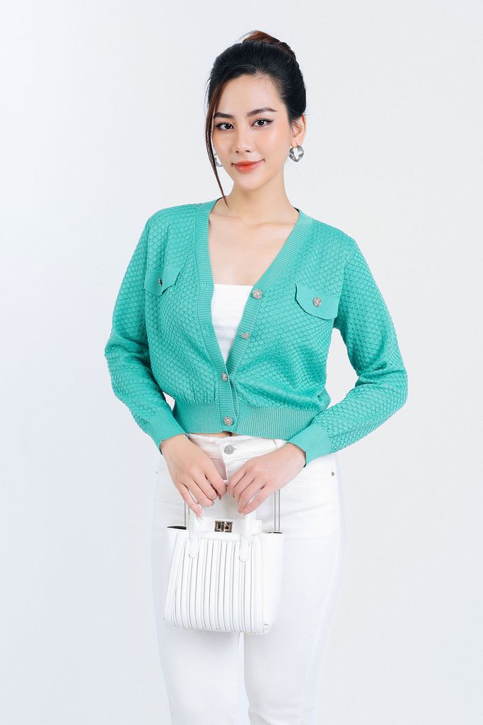 FOL416 - Áo len Cardigan thời trang cao cấp dáng suông co giãn thân áo phối khuy đá trang trí - PANTIO