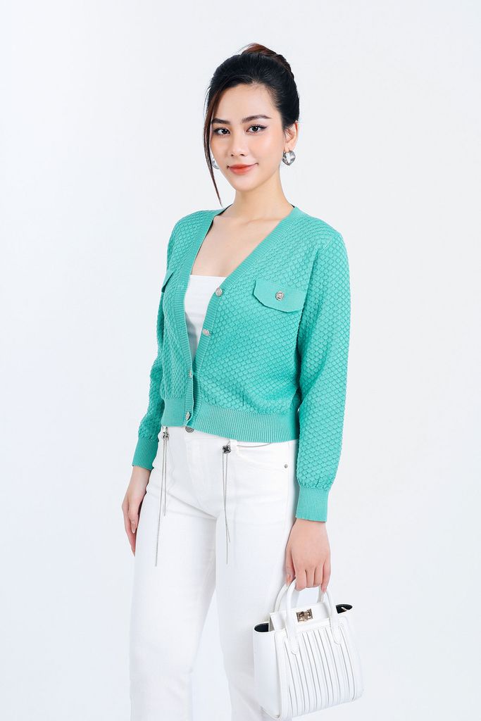 FOL416 - Áo len Cardigan thời trang cao cấp dáng suông co giãn thân áo phối khuy đá trang trí - PANTIO