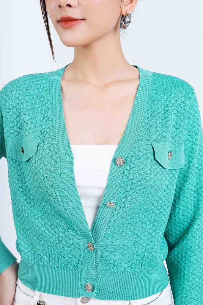 FOL416 - Áo len Cardigan thời trang cao cấp dáng suông co giãn thân áo phối khuy đá trang trí - PANTIO