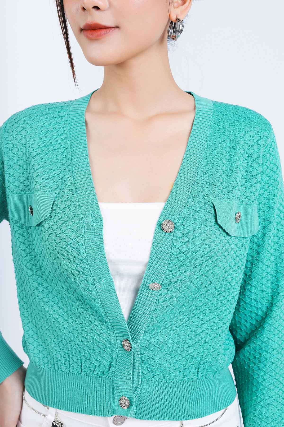 FOL416 - Áo len Cardigan thời trang cao cấp dáng suông co giãn thân áo phối khuy đá trang trí - PANTIO