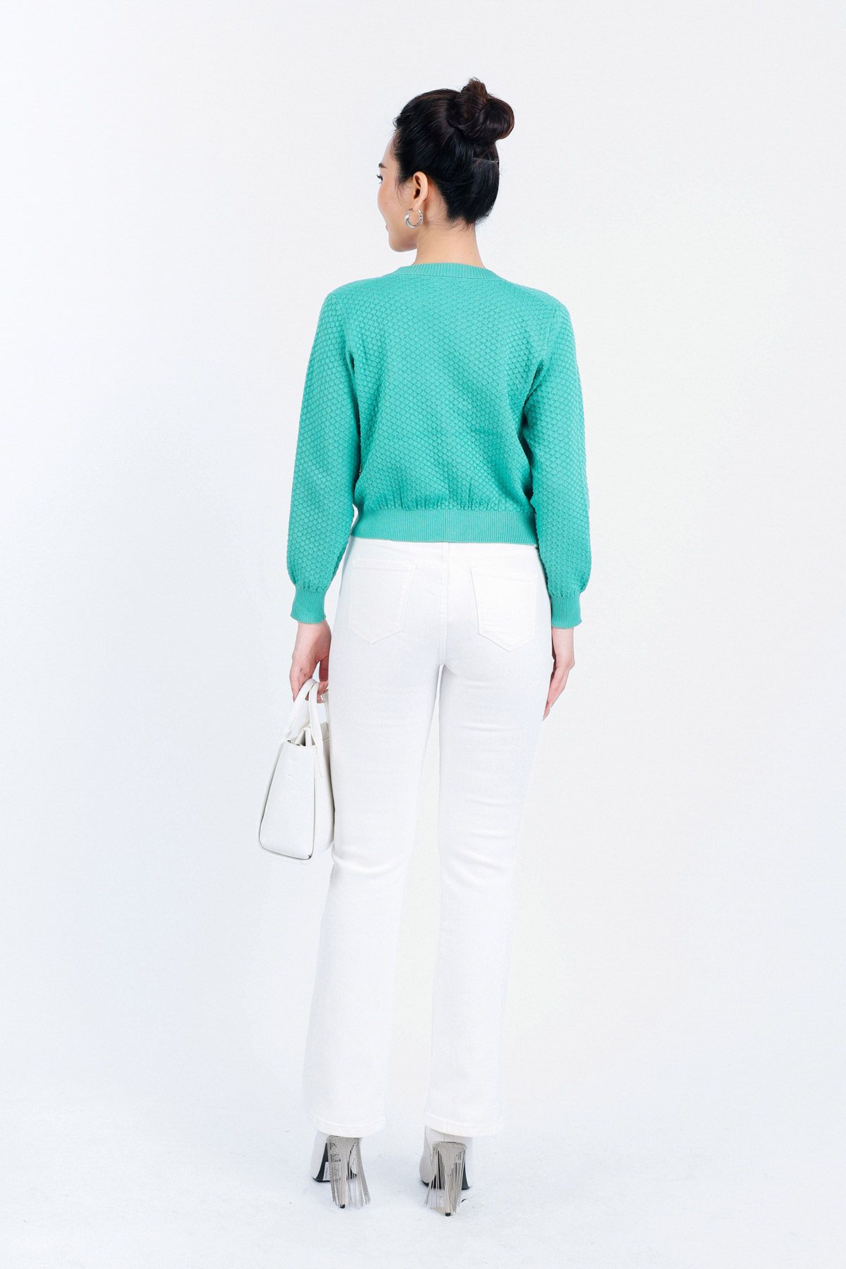 FOL416 - Áo len Cardigan thời trang cao cấp dáng suông co giãn thân áo phối khuy đá trang trí - PANTIO