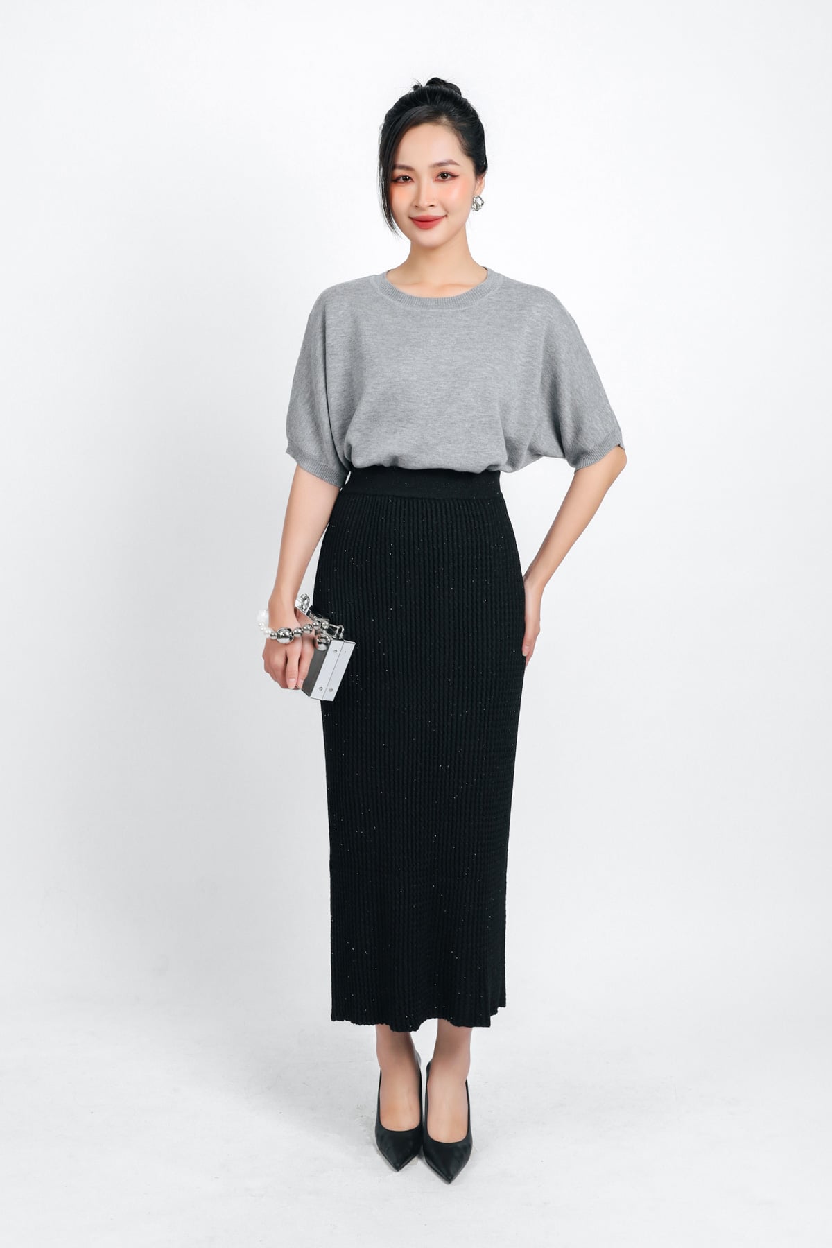 FOL423 - Áo len thời trang cao cấp dáng suông cổ tròn tay bồng nhẹ - PANTIO