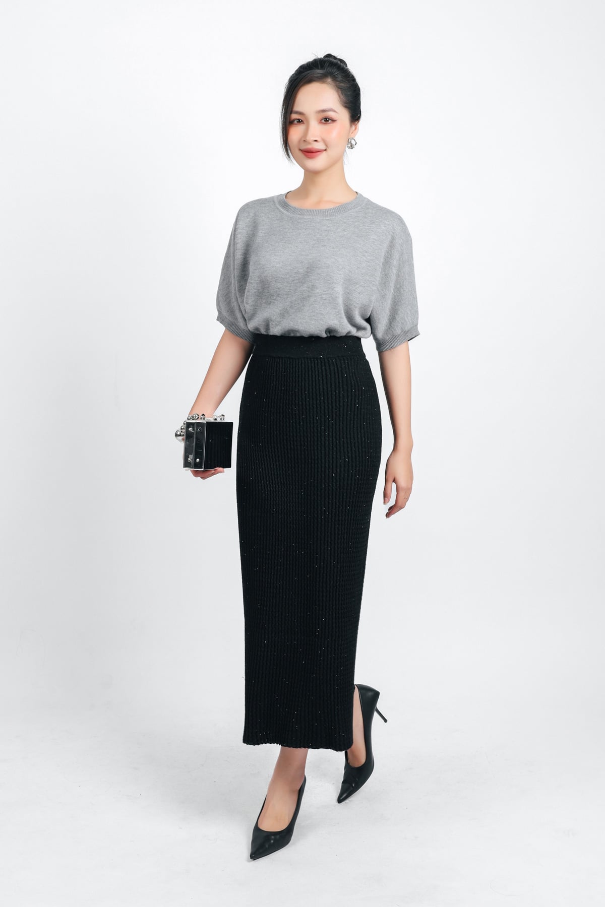 FOL423 - Áo len thời trang cao cấp dáng suông cổ tròn tay bồng nhẹ - PANTIO