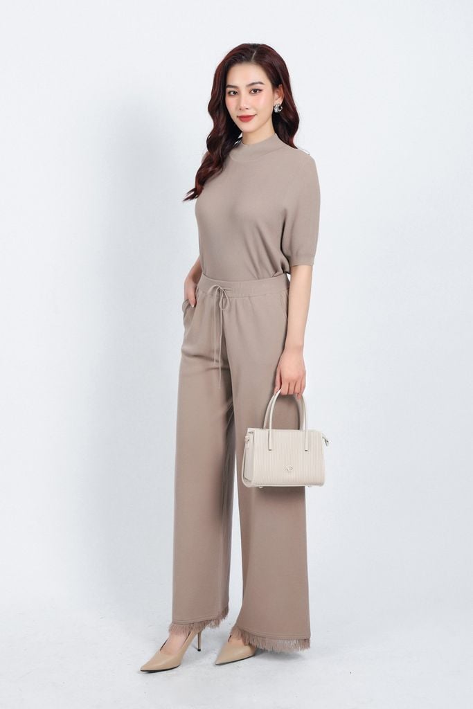 BQO425 - Quần len thời trang cao cấp dáng suông ống rộng cạp chun co giãn phối dây nơ gấu tua rua trang trí - PANTIO