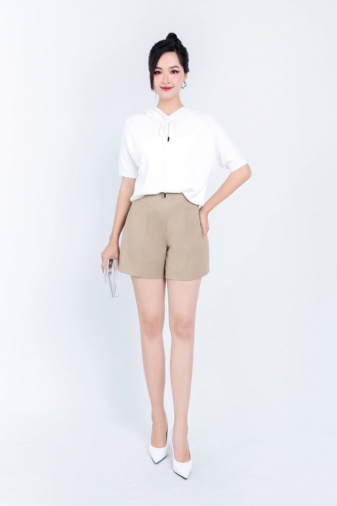 FOL429 - Áo len thời trang cao cấp dáng suông có mũ cổ phối dây rút buộc - PANTIO