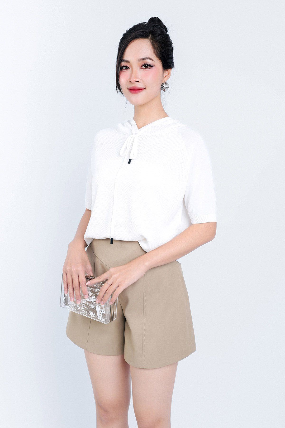 FOL429 - Áo len thời trang cao cấp dáng suông có mũ cổ phối dây rút buộc - PANTIO