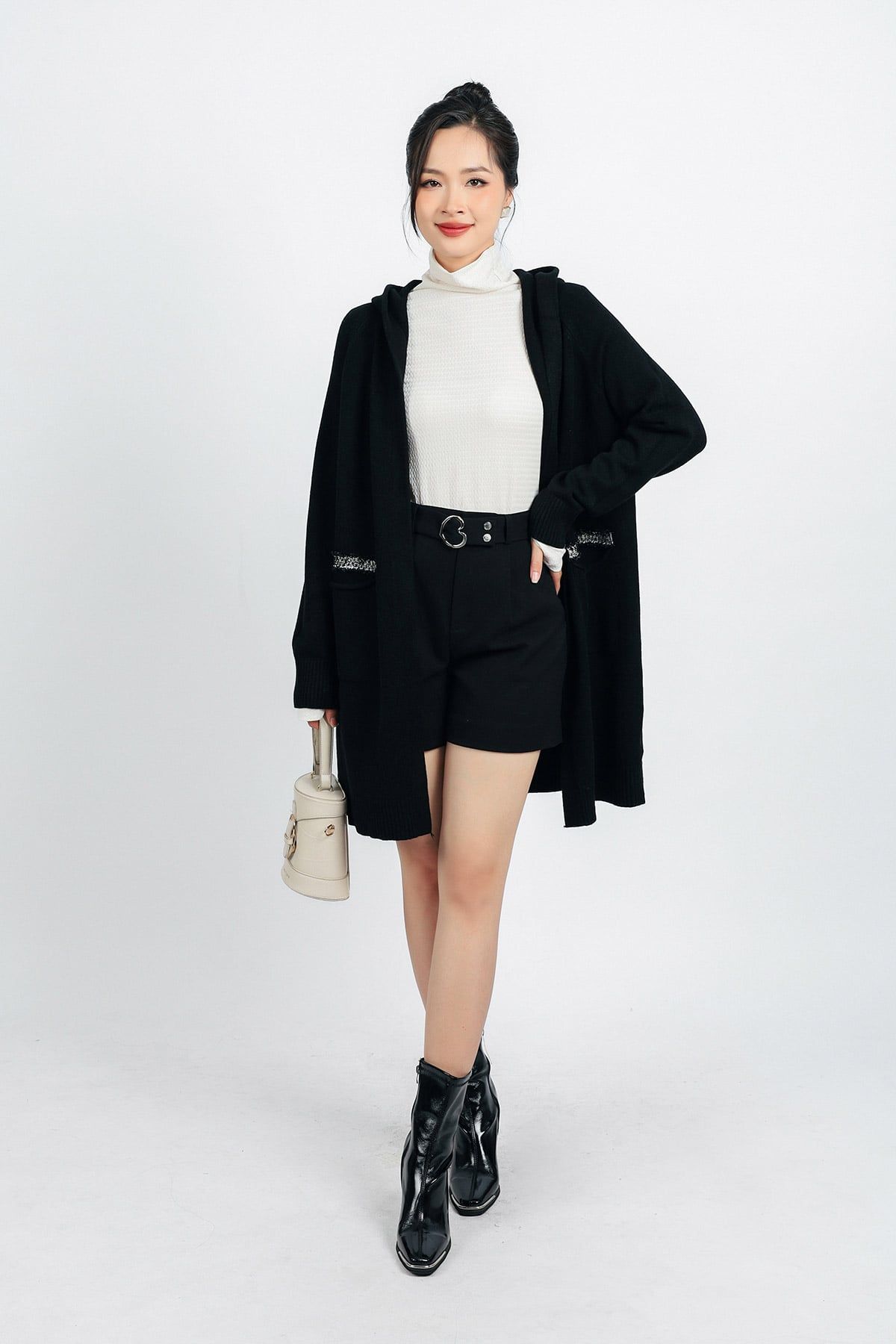 FOL442 - Áo khoác len thời trang cao cấp dáng dài có mũ thân áo có túi - PANTIO