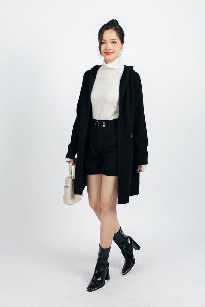 FOL442 - Áo khoác len thời trang cao cấp dáng dài có mũ thân áo có túi - PANTIO