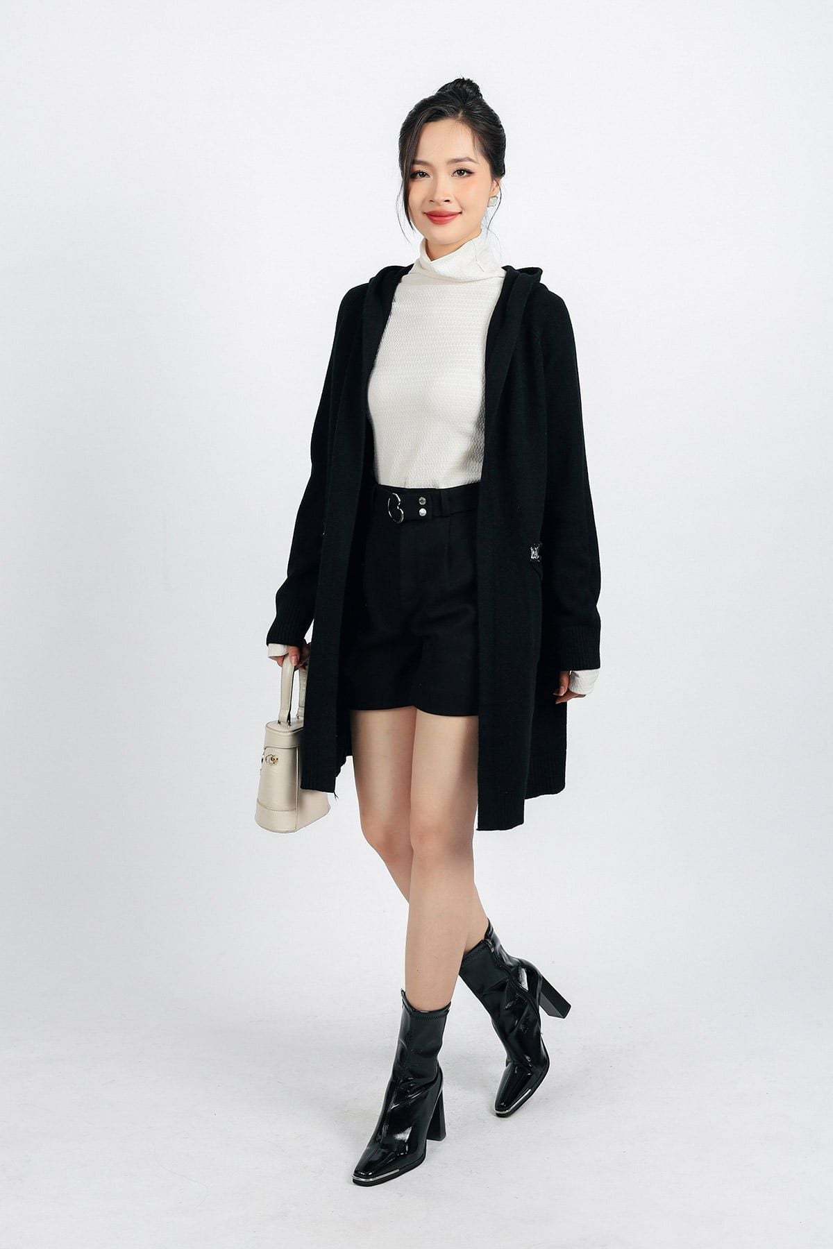 FOL442 - Áo khoác len thời trang cao cấp dáng dài có mũ thân áo có túi - PANTIO