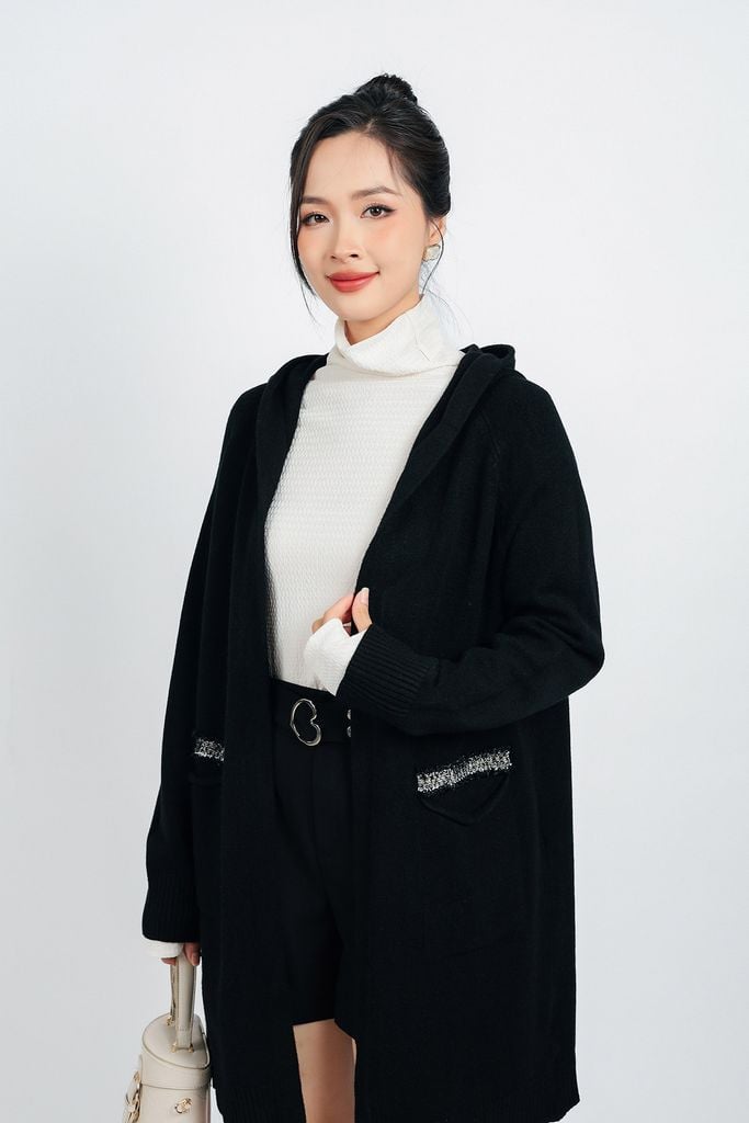 FOL442 - Áo khoác len thời trang cao cấp dáng dài có mũ thân áo có túi - PANTIO