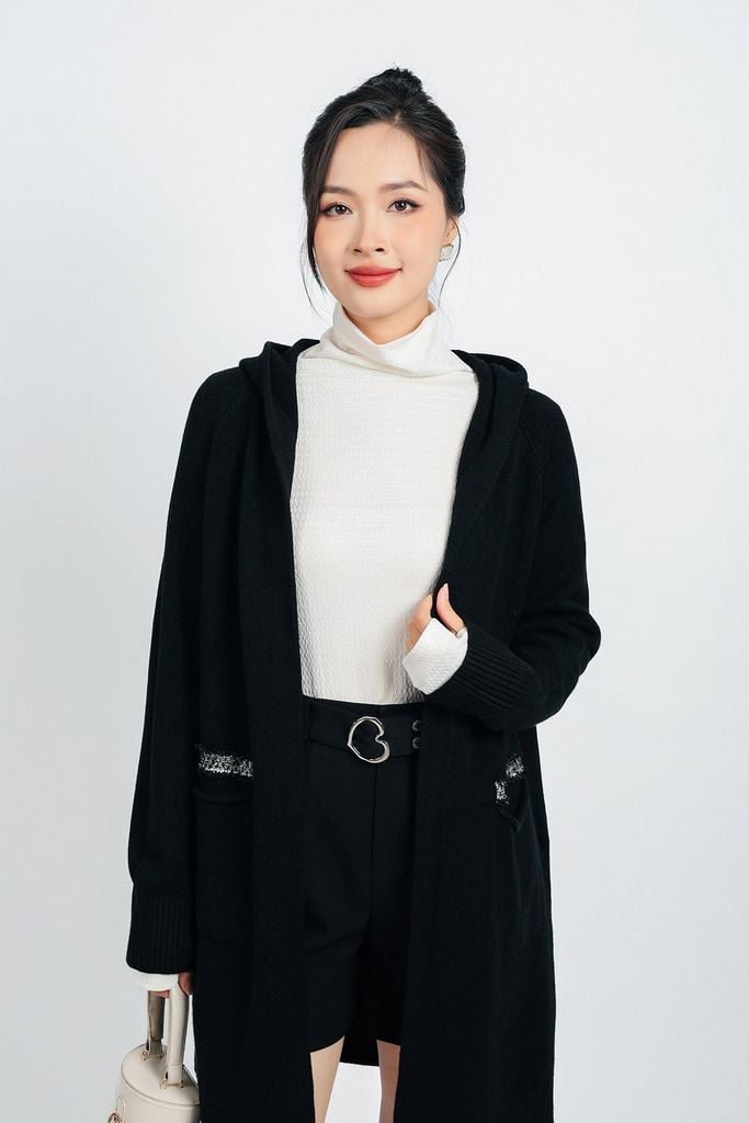 FOL442 - Áo khoác len thời trang cao cấp dáng dài có mũ thân áo có túi - PANTIO