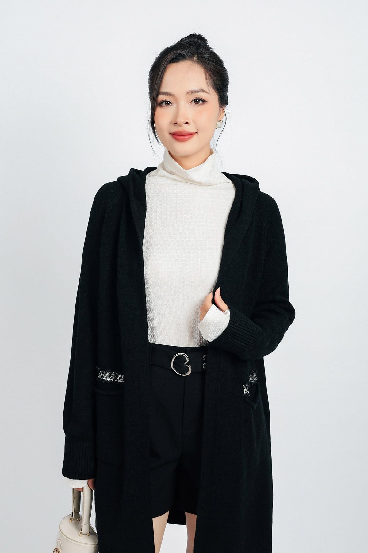 FOL442 - Áo khoác len thời trang cao cấp dáng dài có mũ thân áo có túi - PANTIO