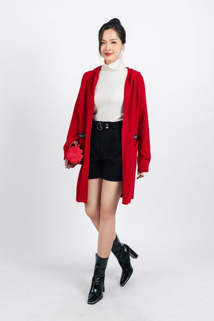 FOL442 - Áo khoác len thời trang cao cấp dáng dài có mũ thân áo có túi - PANTIO