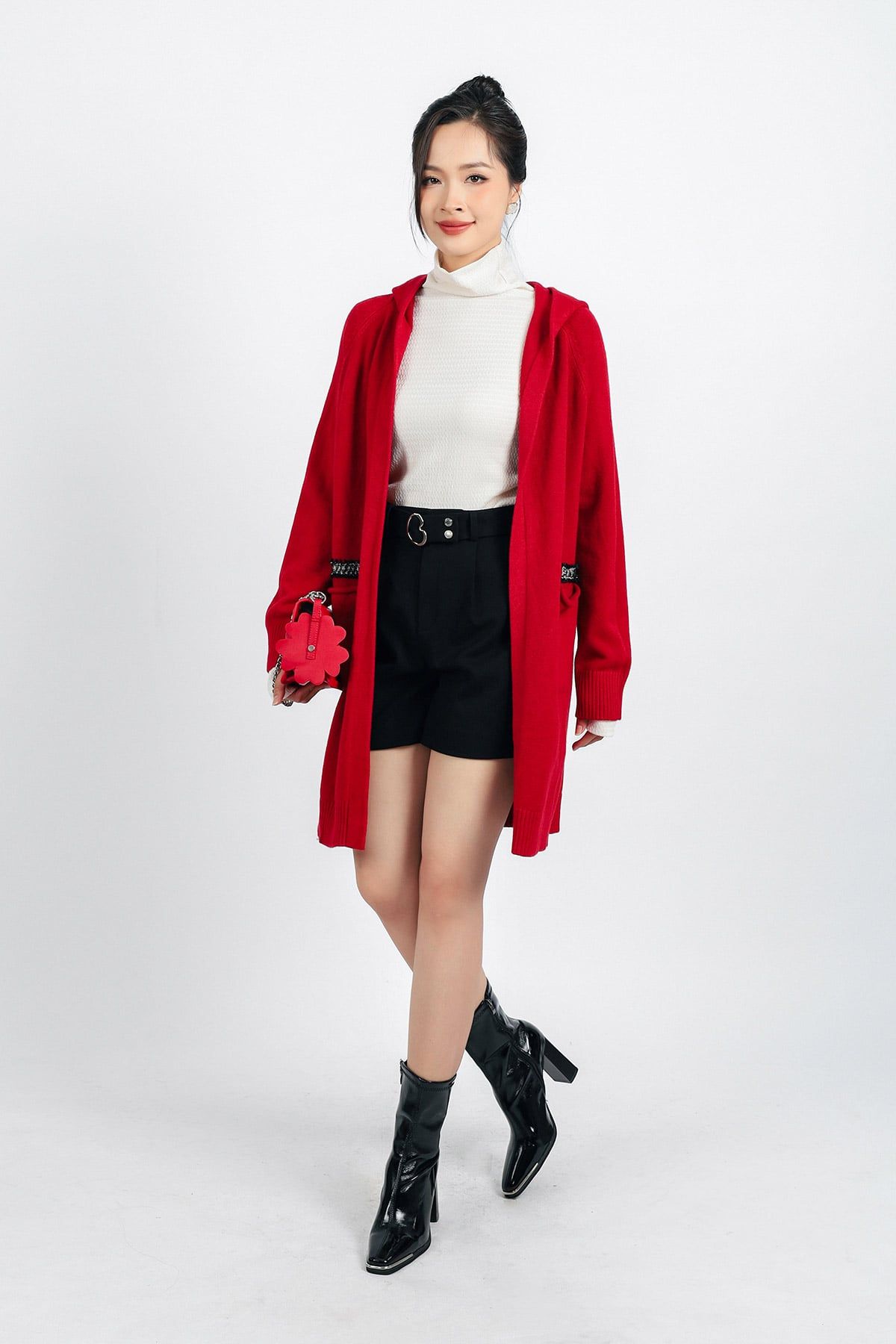 FOL442 - Áo khoác len thời trang cao cấp dáng dài có mũ thân áo có túi - PANTIO