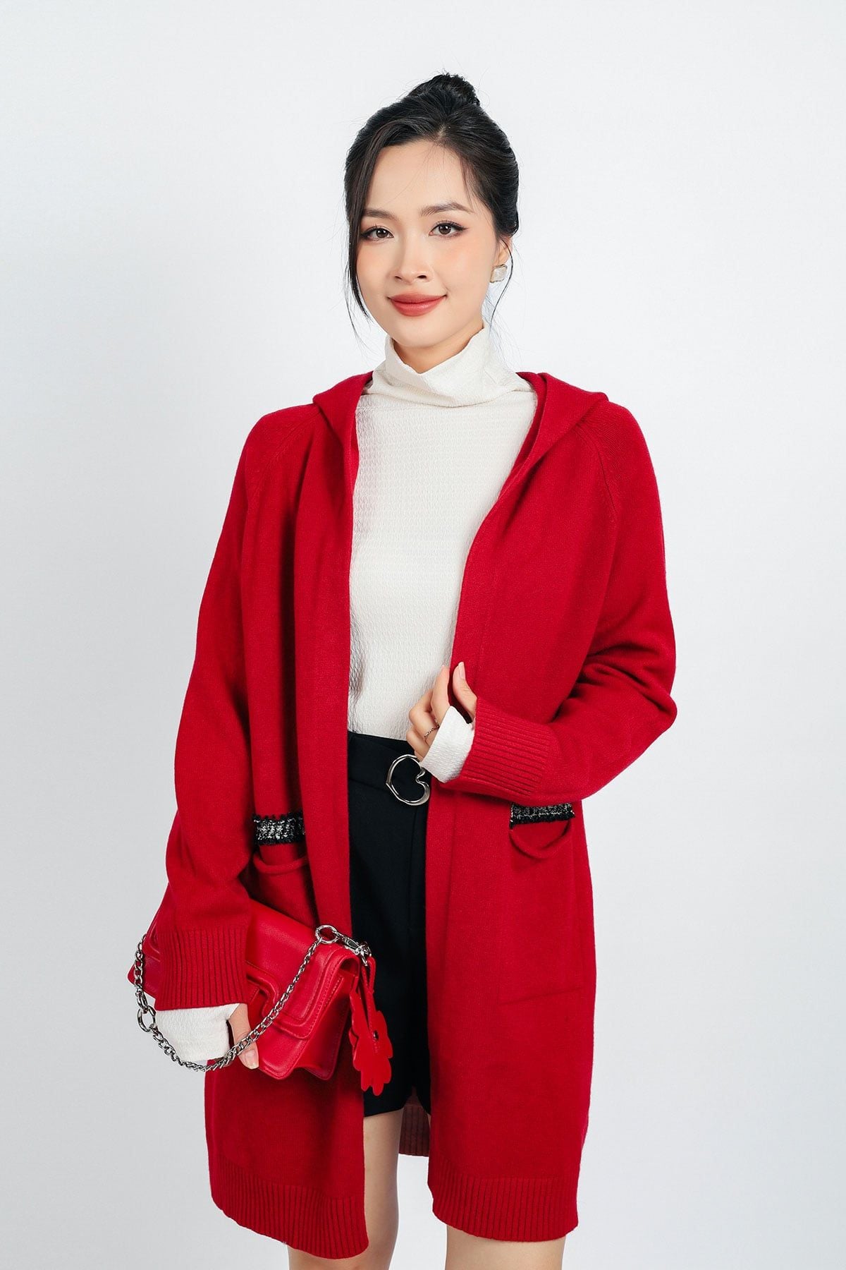 FOL442 - Áo khoác len thời trang cao cấp dáng dài có mũ thân áo có túi - PANTIO