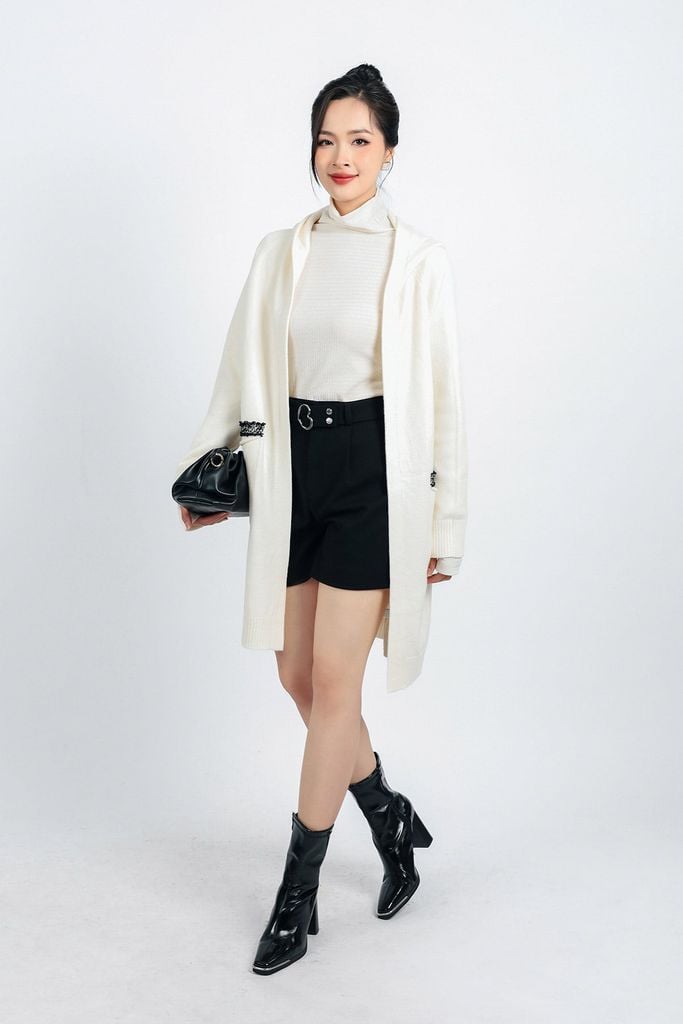 FOL442 - Áo khoác len thời trang cao cấp dáng dài có mũ thân áo có túi - PANTIO