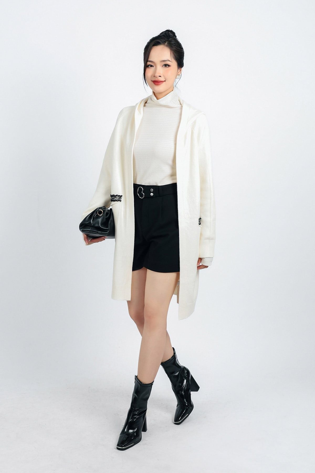 FOL442 - Áo khoác len thời trang cao cấp dáng dài có mũ thân áo có túi - PANTIO