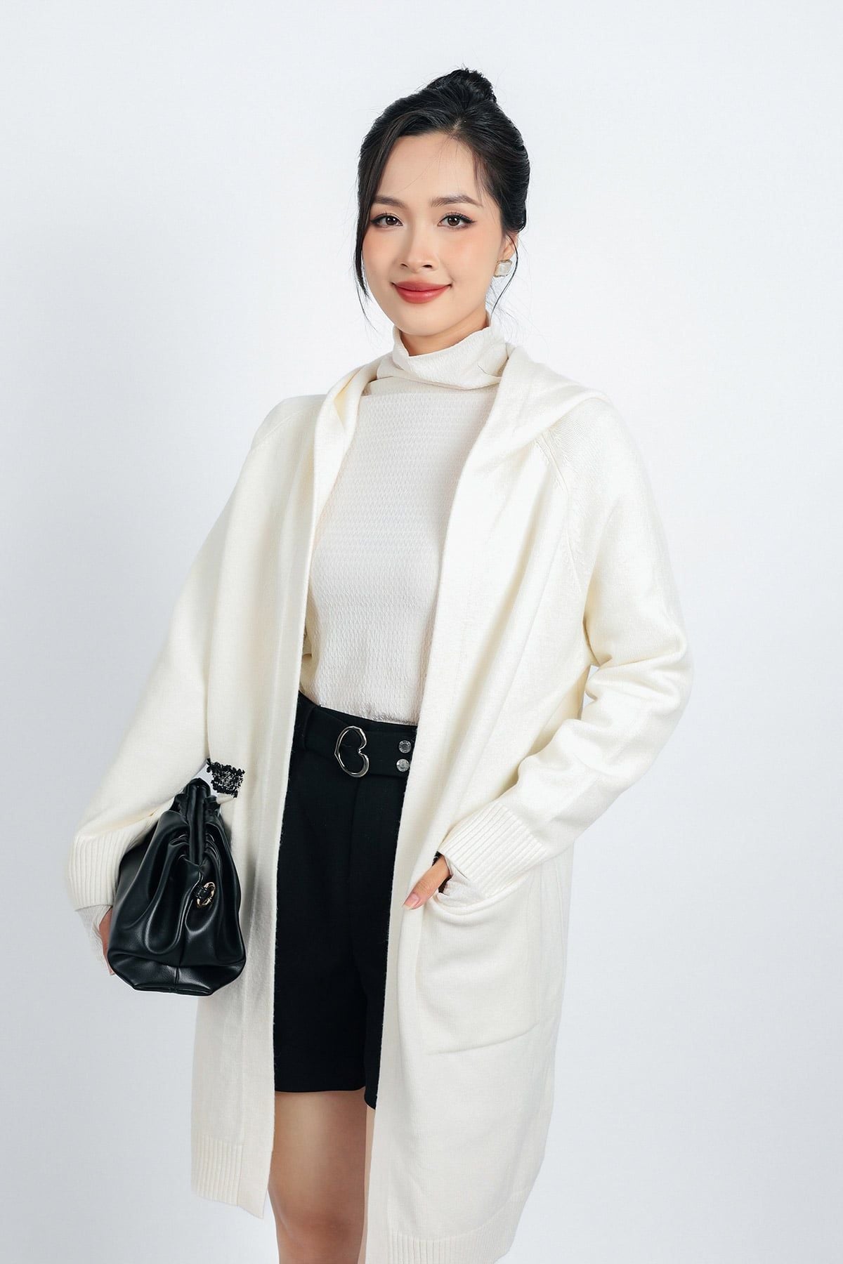 FOL442 - Áo khoác len thời trang cao cấp dáng dài có mũ thân áo có túi - PANTIO