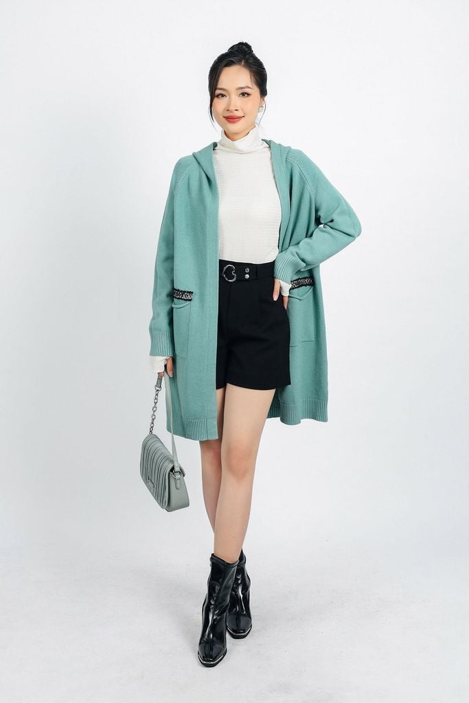 FOL442 - Áo khoác len thời trang cao cấp dáng dài có mũ thân áo có túi - PANTIO