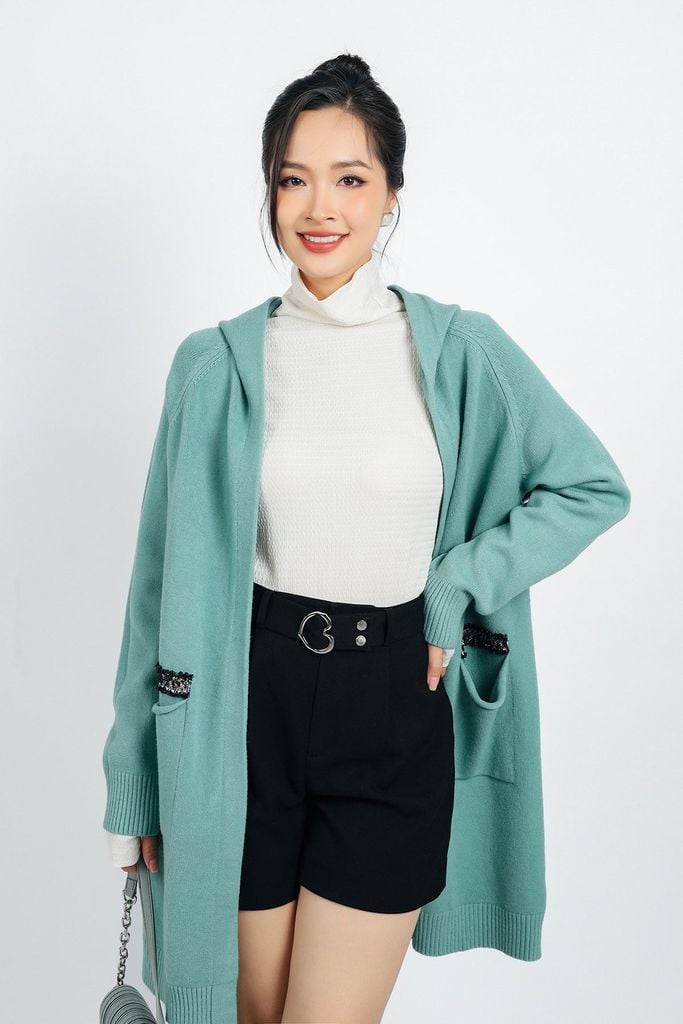 FOL442 - Áo khoác len thời trang cao cấp dáng dài có mũ thân áo có túi - PANTIO