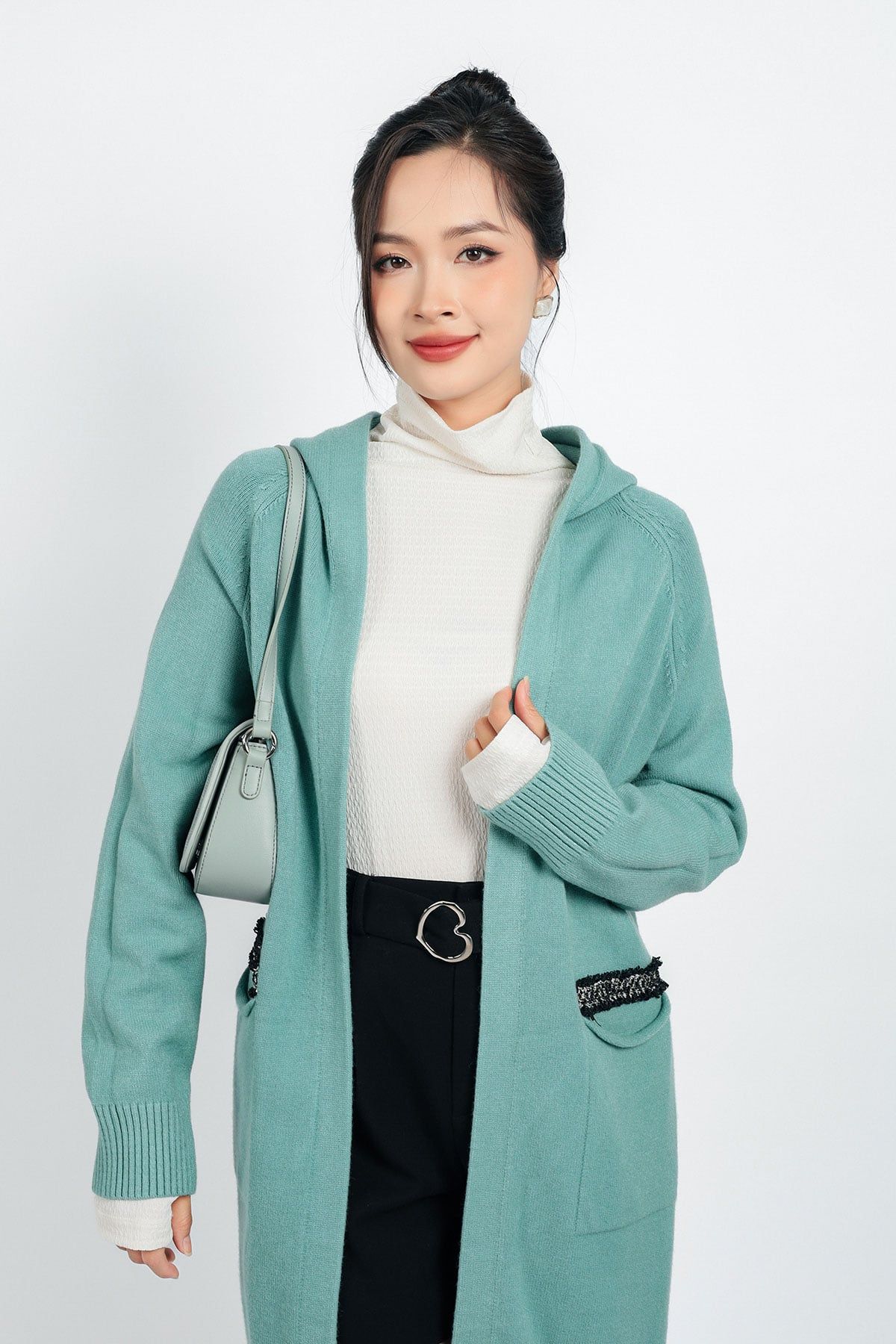 FOL442 - Áo khoác len thời trang cao cấp dáng dài có mũ thân áo có túi - PANTIO