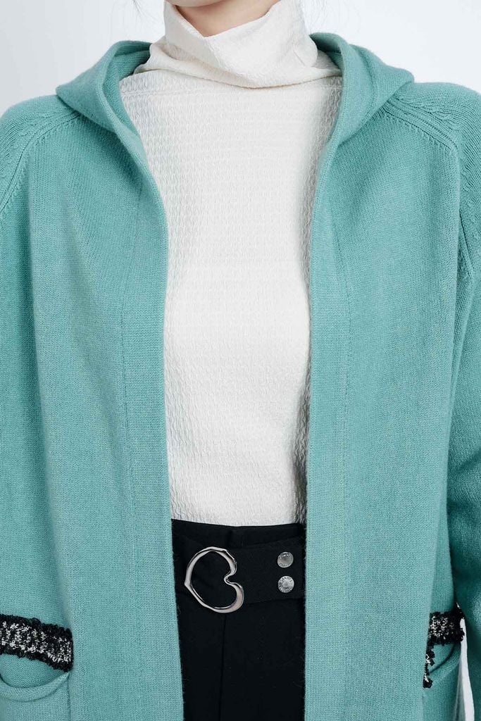 FOL442 - Áo khoác len thời trang cao cấp dáng dài có mũ thân áo có túi - PANTIO