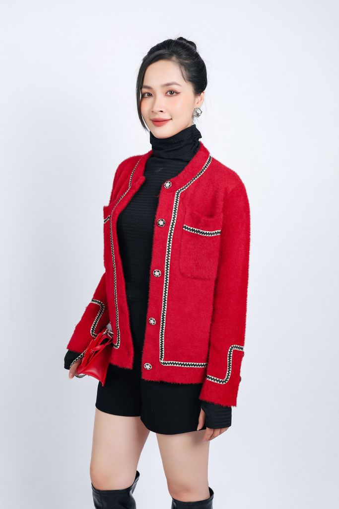 FOL448 - Áo len thời trang cao cấp dáng suông cổ tròn thân áo hoạ tiết đính khuy đá tạo kiểu - PANTIO