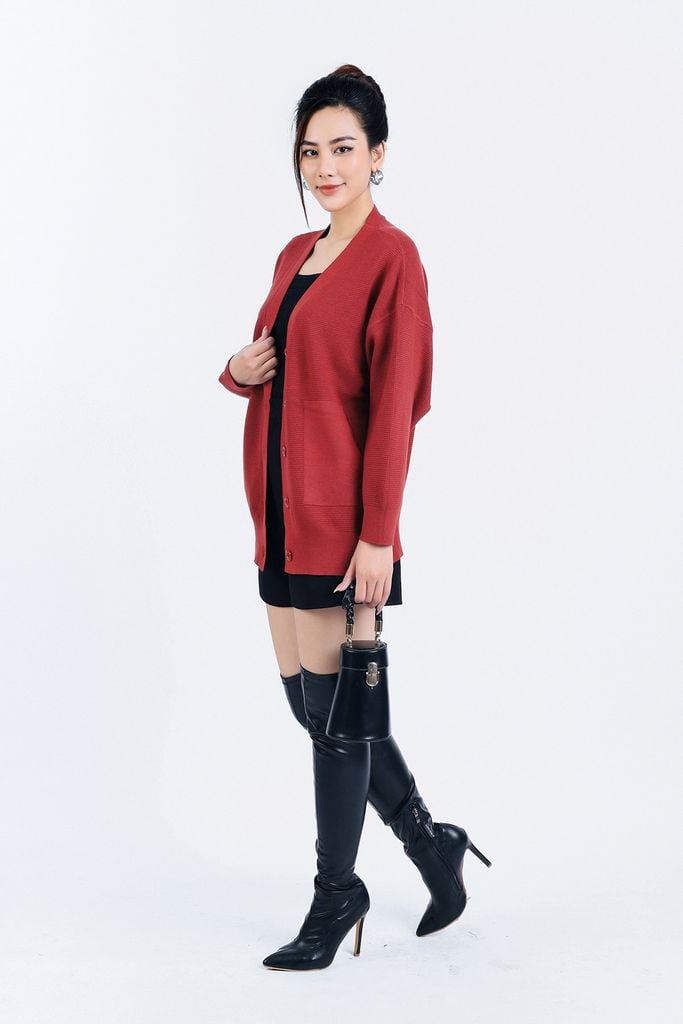FOL450 - Áo len Cardigan cao cấp cổ chữ V có túi áo cài khuy thân trước - PANTIO