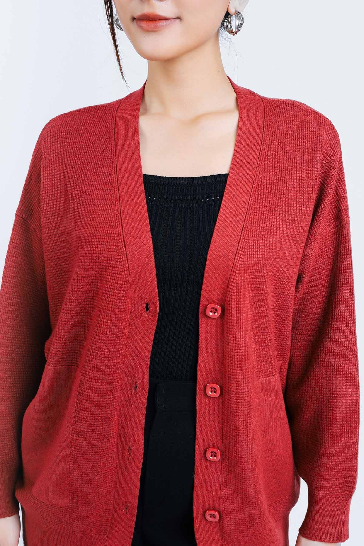 FOL450 - Áo len Cardigan cao cấp cổ chữ V có túi áo cài khuy thân trước - PANTIO