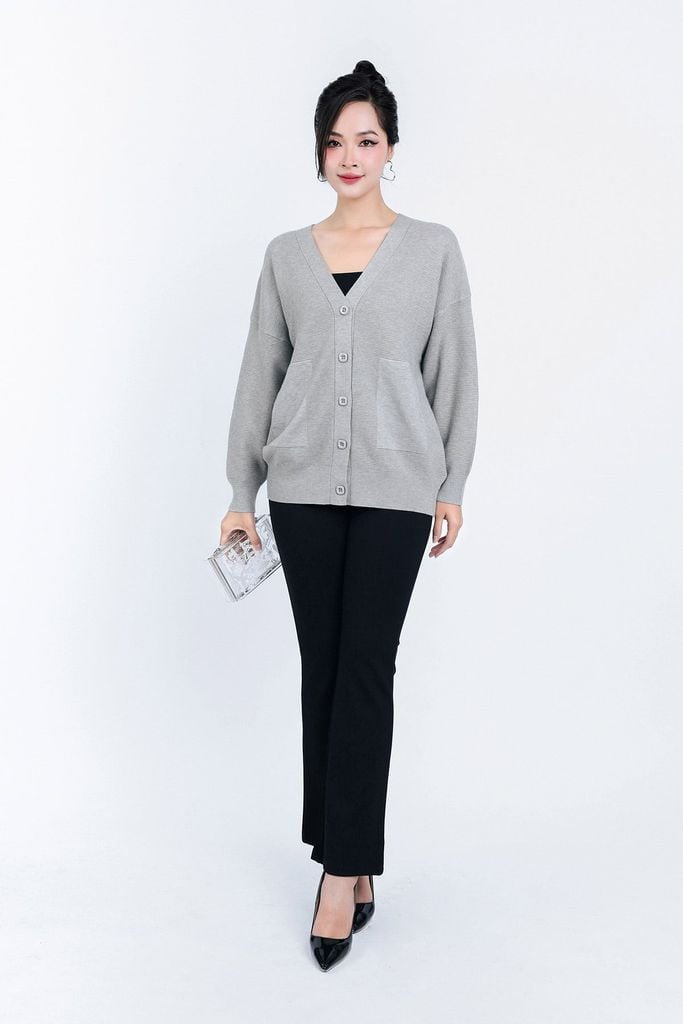 FOL450 - Áo len Cardigan cao cấp cổ chữ V có túi áo cài khuy thân trước - PANTIO