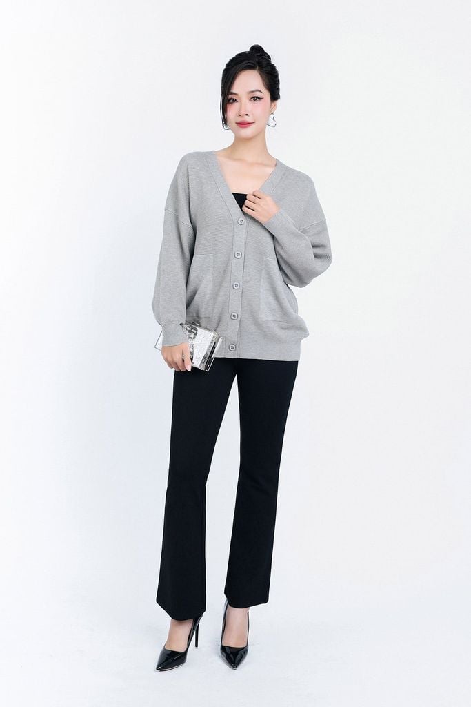 FOL450 - Áo len Cardigan cao cấp cổ chữ V có túi áo cài khuy thân trước - PANTIO