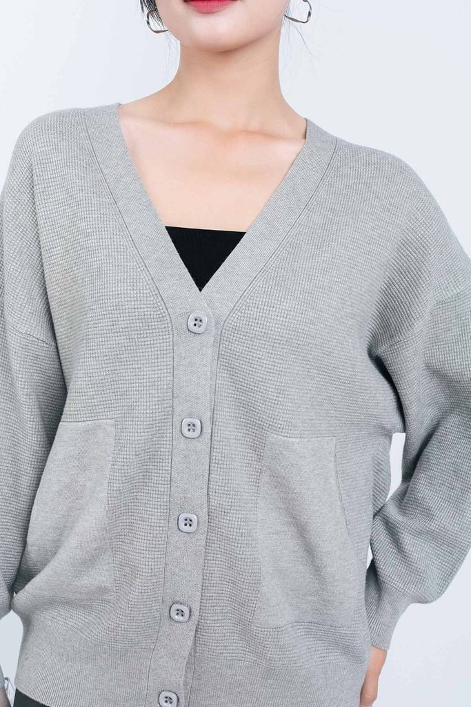 FOL450 - Áo len Cardigan cao cấp cổ chữ V có túi áo cài khuy thân trước - PANTIO