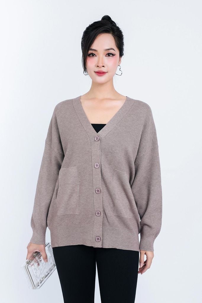 FOL450 - Áo len Cardigan cao cấp cổ chữ V có túi áo cài khuy thân trước - PANTIO