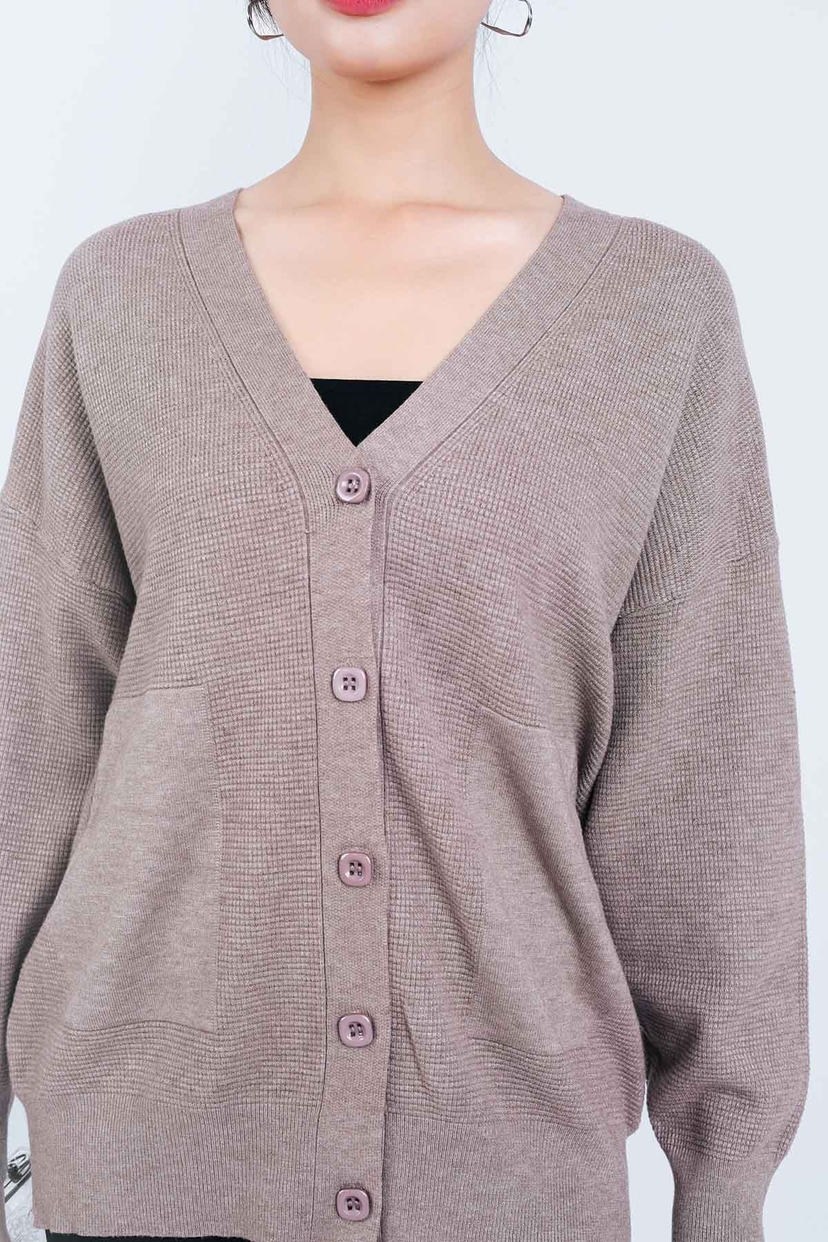 FOL450 - Áo len Cardigan cao cấp cổ chữ V có túi áo cài khuy thân trước - PANTIO