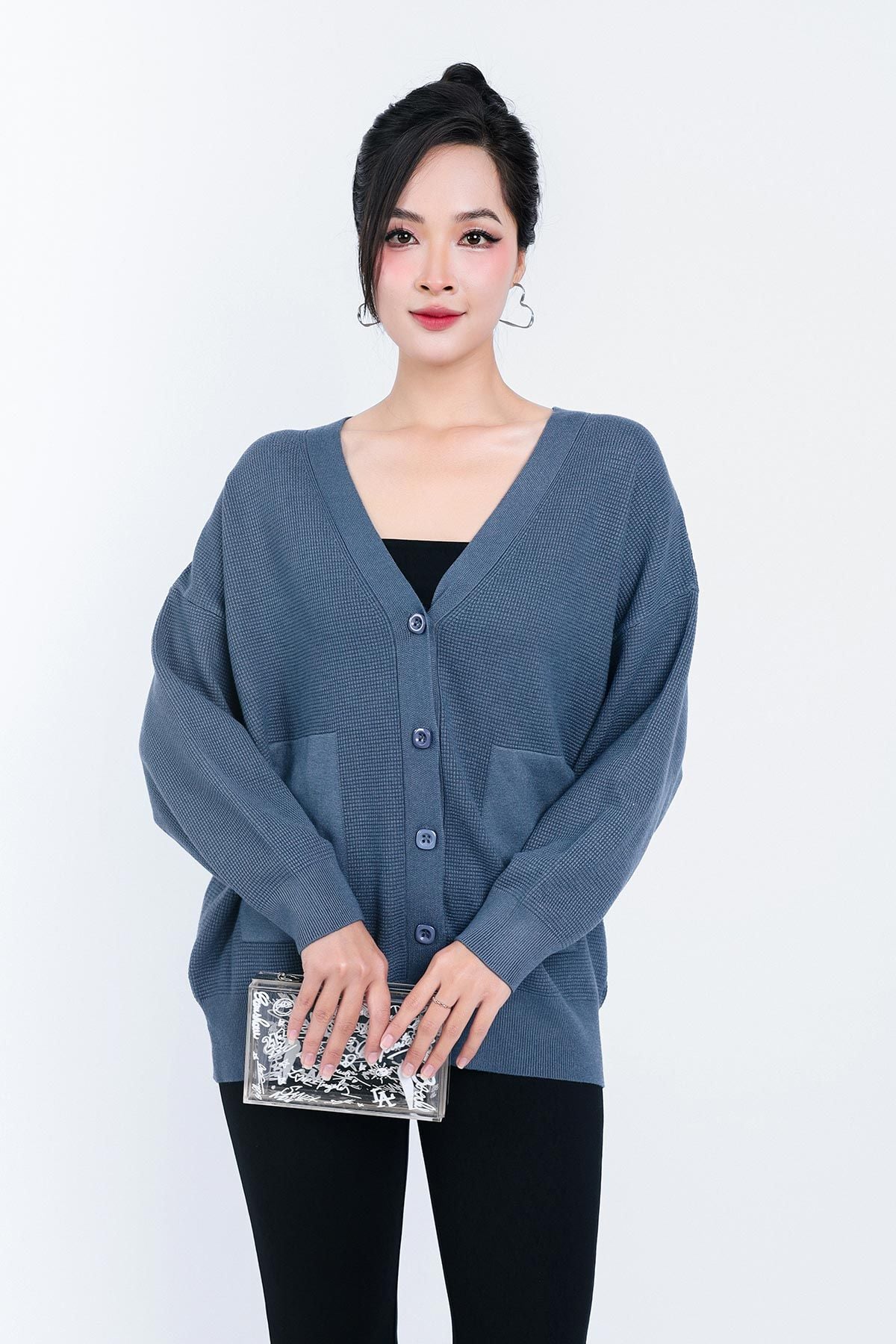 FOL450 - Áo len Cardigan cao cấp cổ chữ V có túi áo cài khuy thân trước - PANTIO