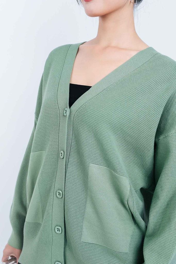 FOL450 - Áo len Cardigan cao cấp cổ chữ V có túi áo cài khuy thân trước - PANTIO