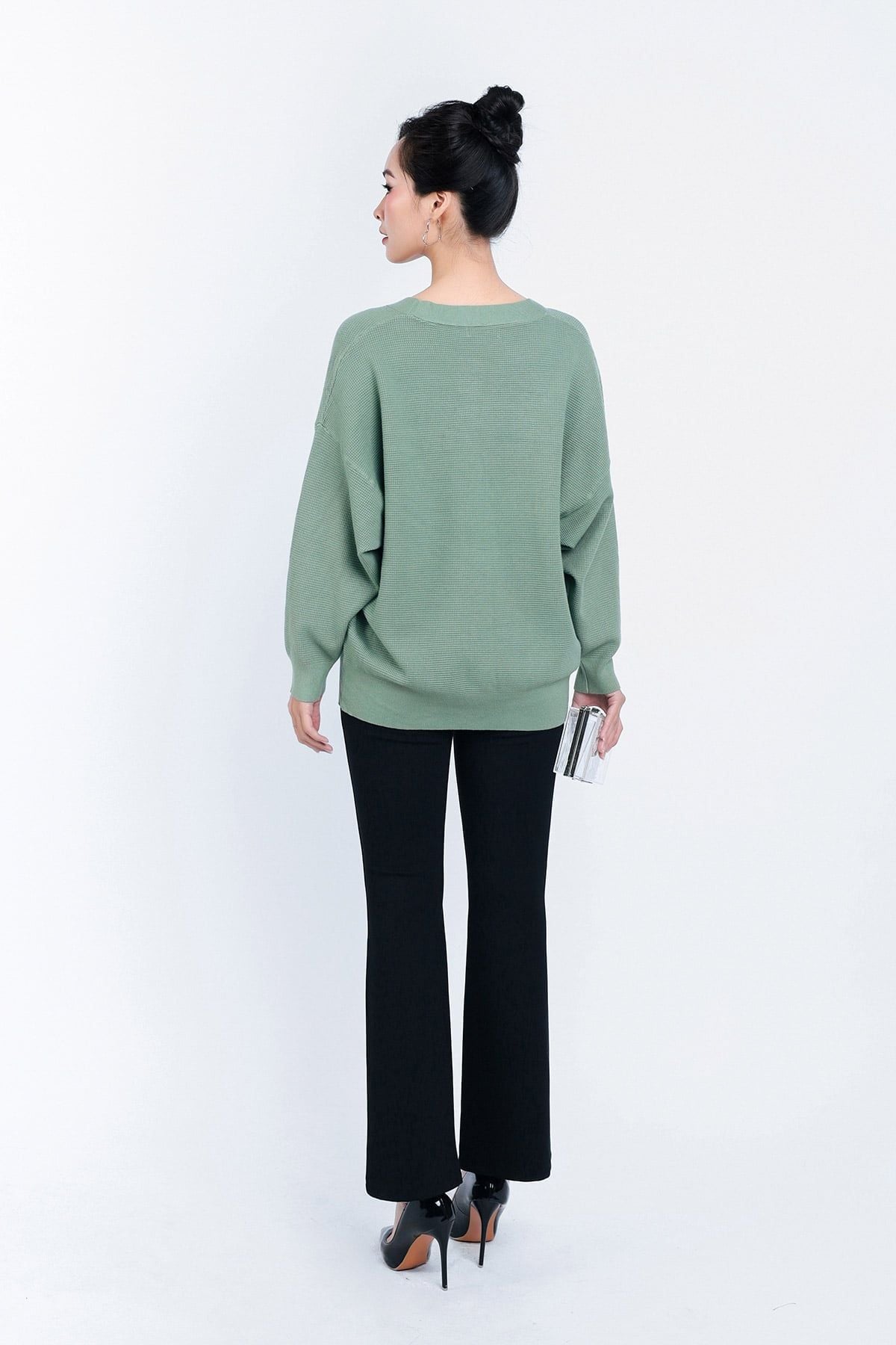 FOL450 - Áo len Cardigan cao cấp cổ chữ V có túi áo cài khuy thân trước - PANTIO