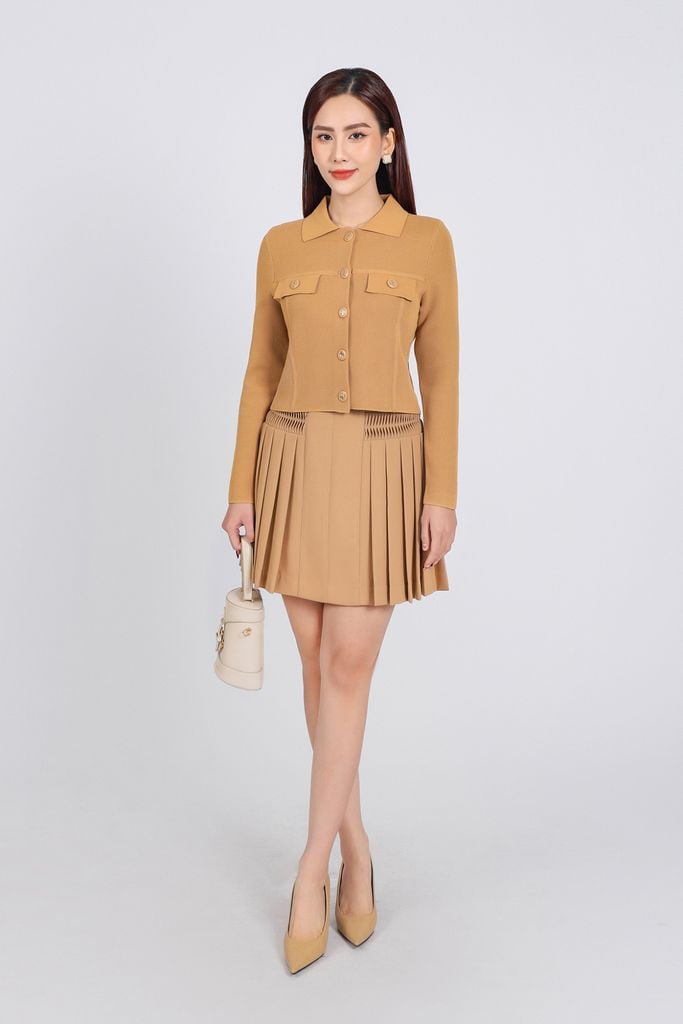 FOL454 - Áo len thời trang cao cấp dáng suông cổ đức ngực áo có túi ốp giả phối khuy đá cao cấp - PANTIO