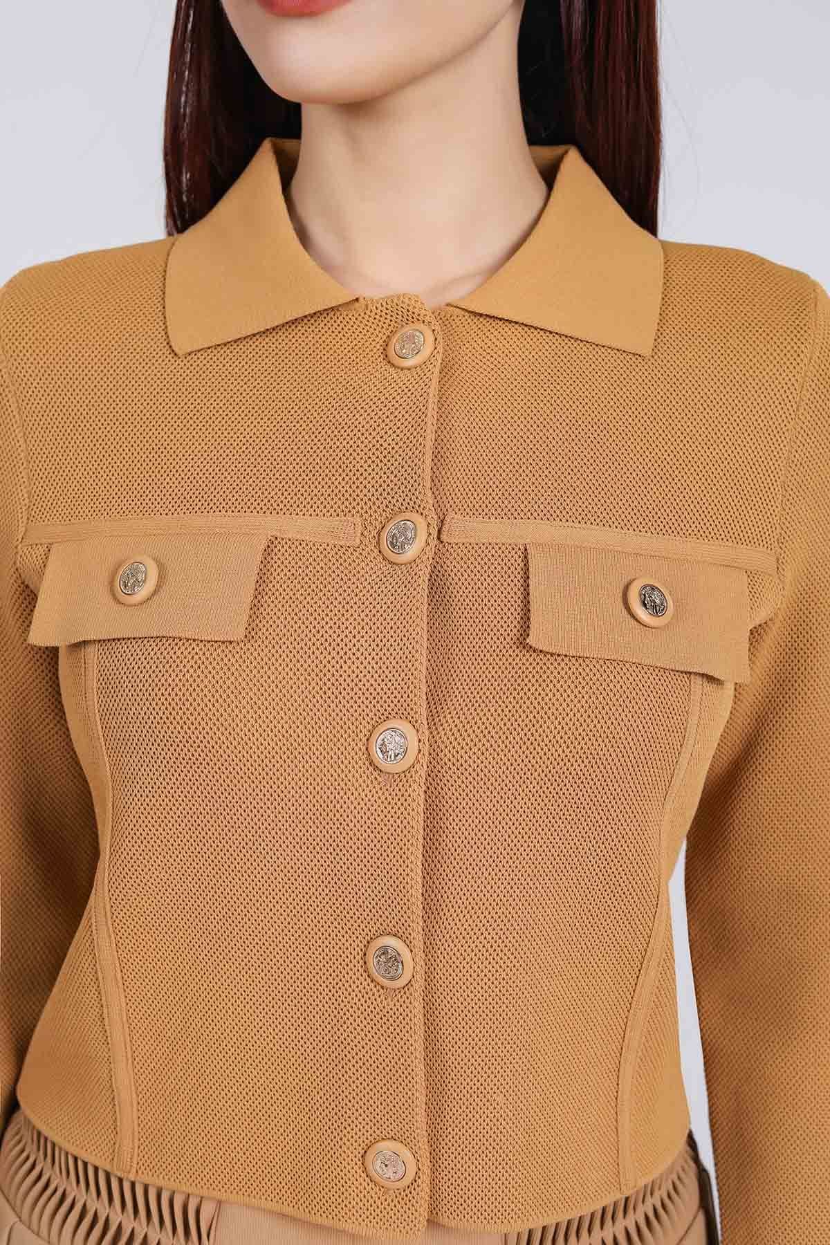 FOL454 - Áo len thời trang cao cấp dáng suông cổ đức ngực áo có túi ốp giả phối khuy đá cao cấp - PANTIO