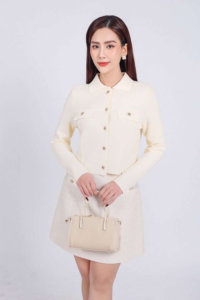 FOL454 - Áo len thời trang cao cấp dáng suông cổ đức ngực áo có túi ốp giả phối khuy đá cao cấp - PANTIO